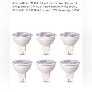 MR16 LED Light Bulb, GU 5.3 Base, Daylight White 3000K, Dimmable, 6-Pack